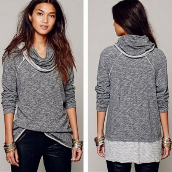 Free People Gray Cowl Neck Sweatshirt - Picture 2 of 6